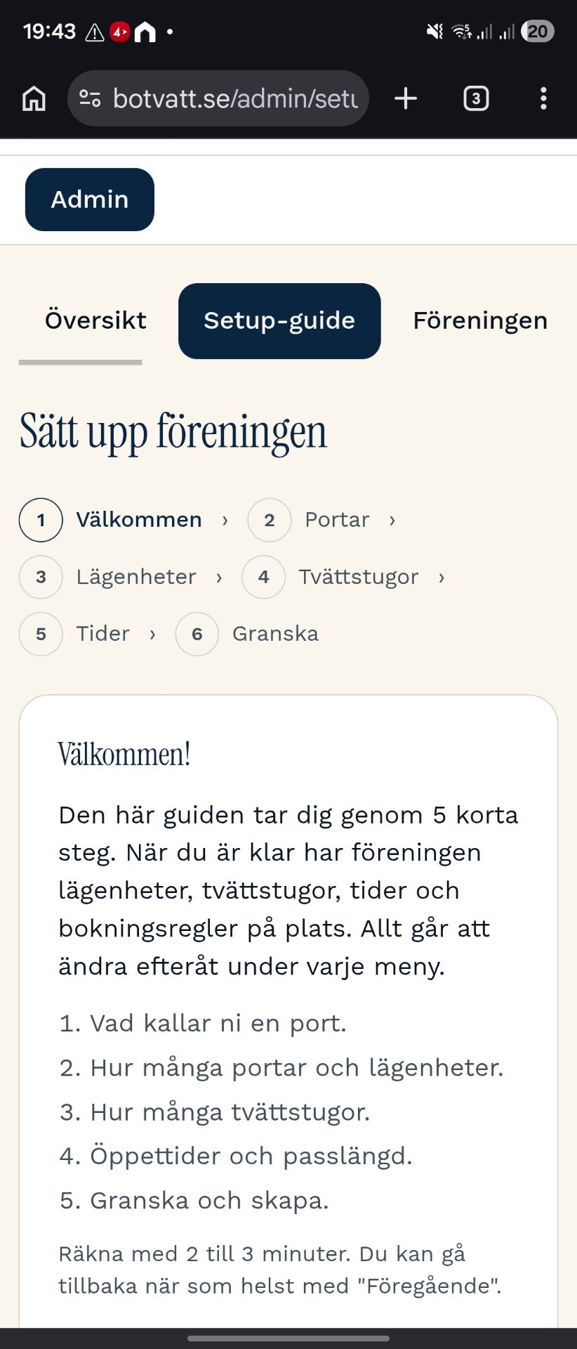 Setup-guidens välkomstskärm