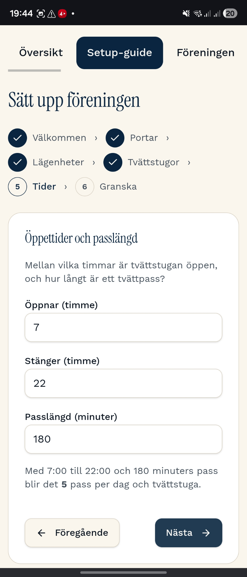 Öppettider och passlängd